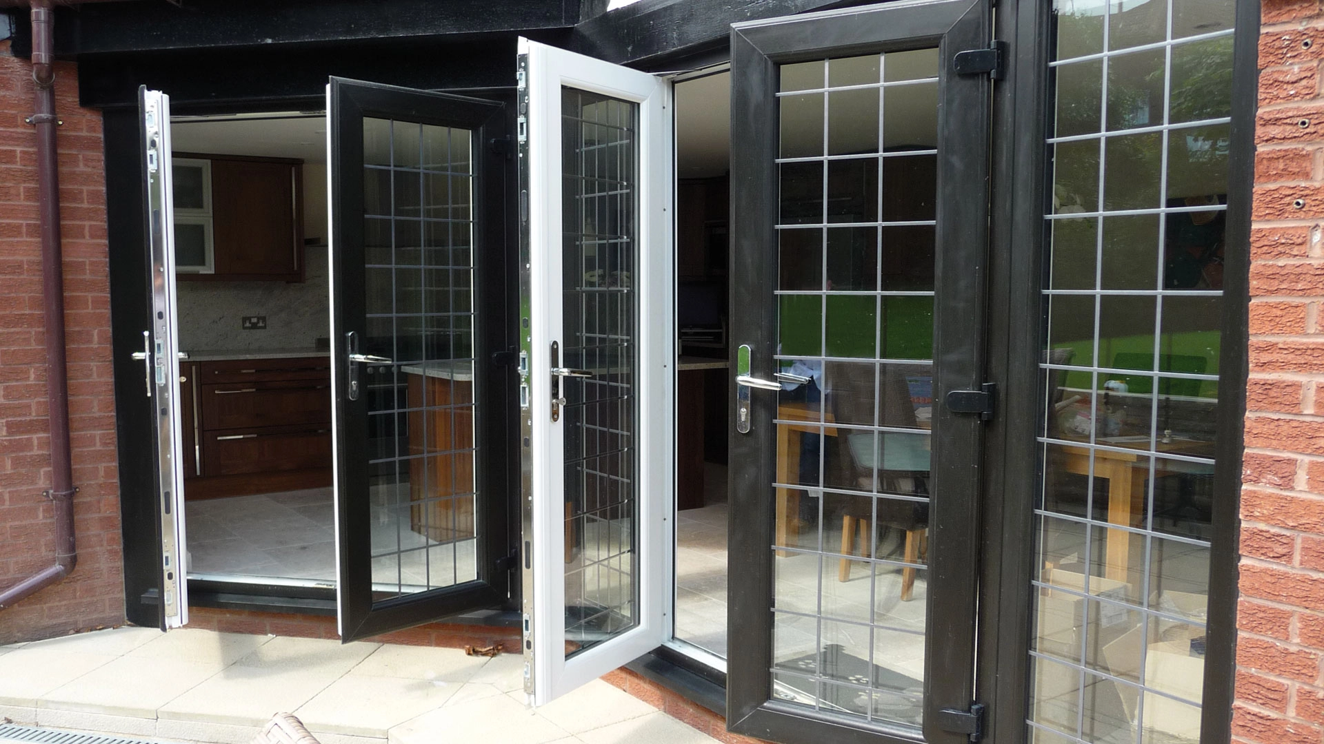 french-doors-two-double-doors-both-opened-up-and-both-with-different-coloured-frames-fitted-by-ridon-glass-in-southampton